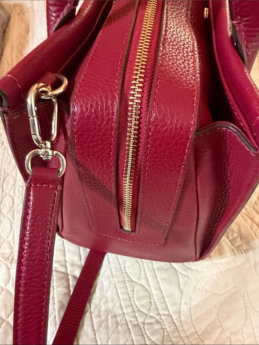 kate spade Berry Red Pebbled Leather Satchel with Tassel. NWT